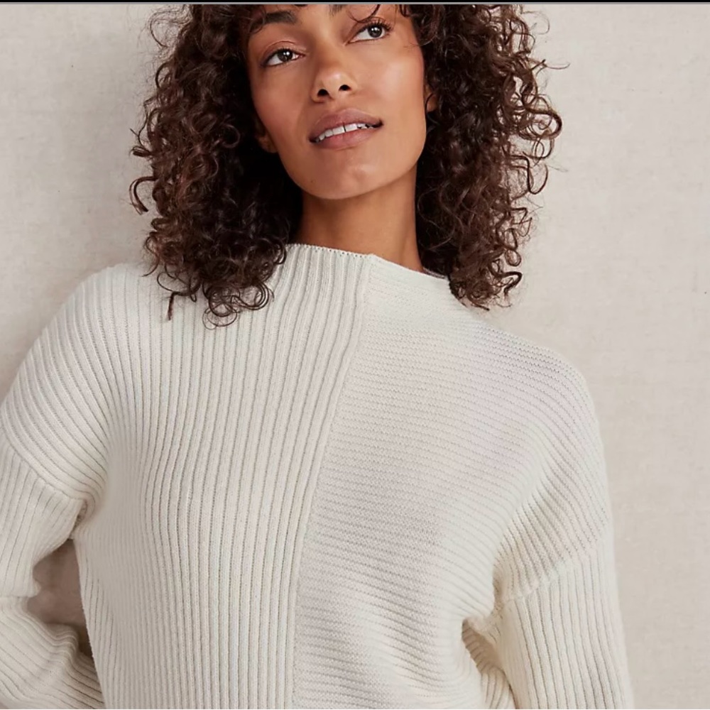 Ann Taylor Haven Well Within White Organic Cotton Rib Mock Neck Sweater